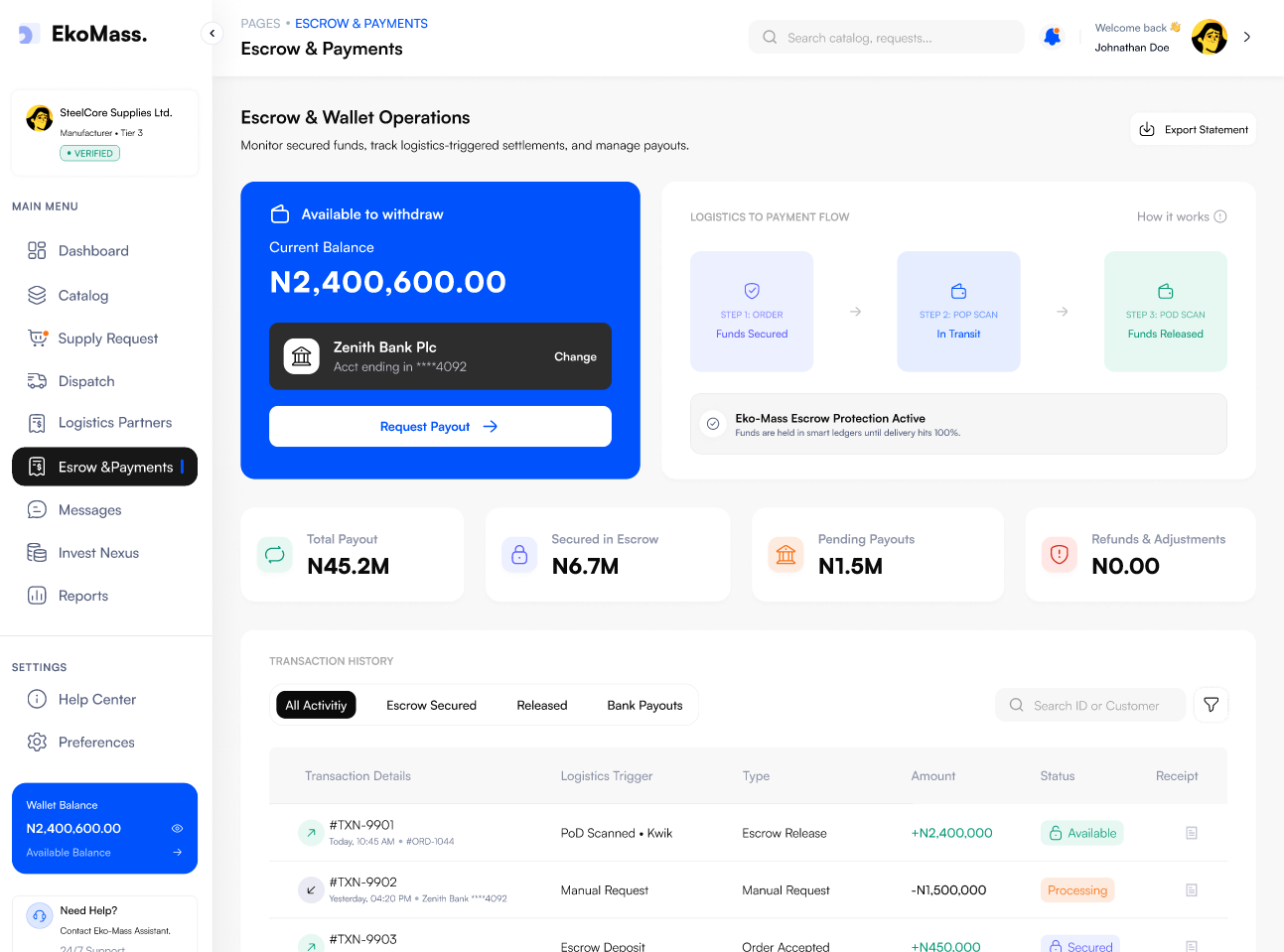 Ekomass manufacturing marketplace system